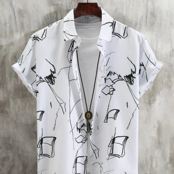 . Other - White Men's Allover Graphic Button Up Shirt Casual